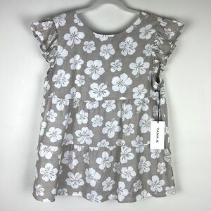 Yana K | Floral Ruffle Sleeve Baby Doll Tiered Kristen Top  Hibiscus | XS